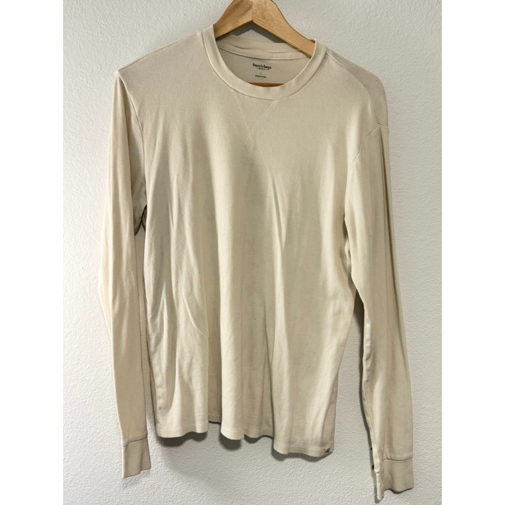 Burt's Bees Baby Adult Large Thermal Long Sleeve Shirt Cream Waffle Knit
